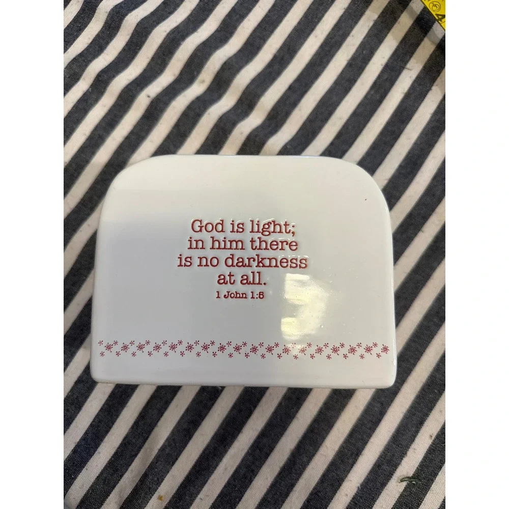 Joseph A Collection Ceramic Napkin Holder 1 John 1:5 Bible Verse White Red 5.6in